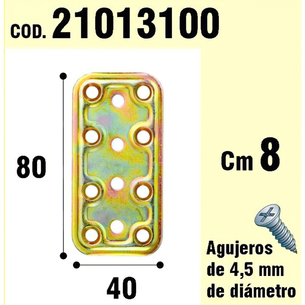 Soporte para madera placa bicromatada. - Medida: 40x 80 mm. - Placa bicromatada. - Realizada en metal.